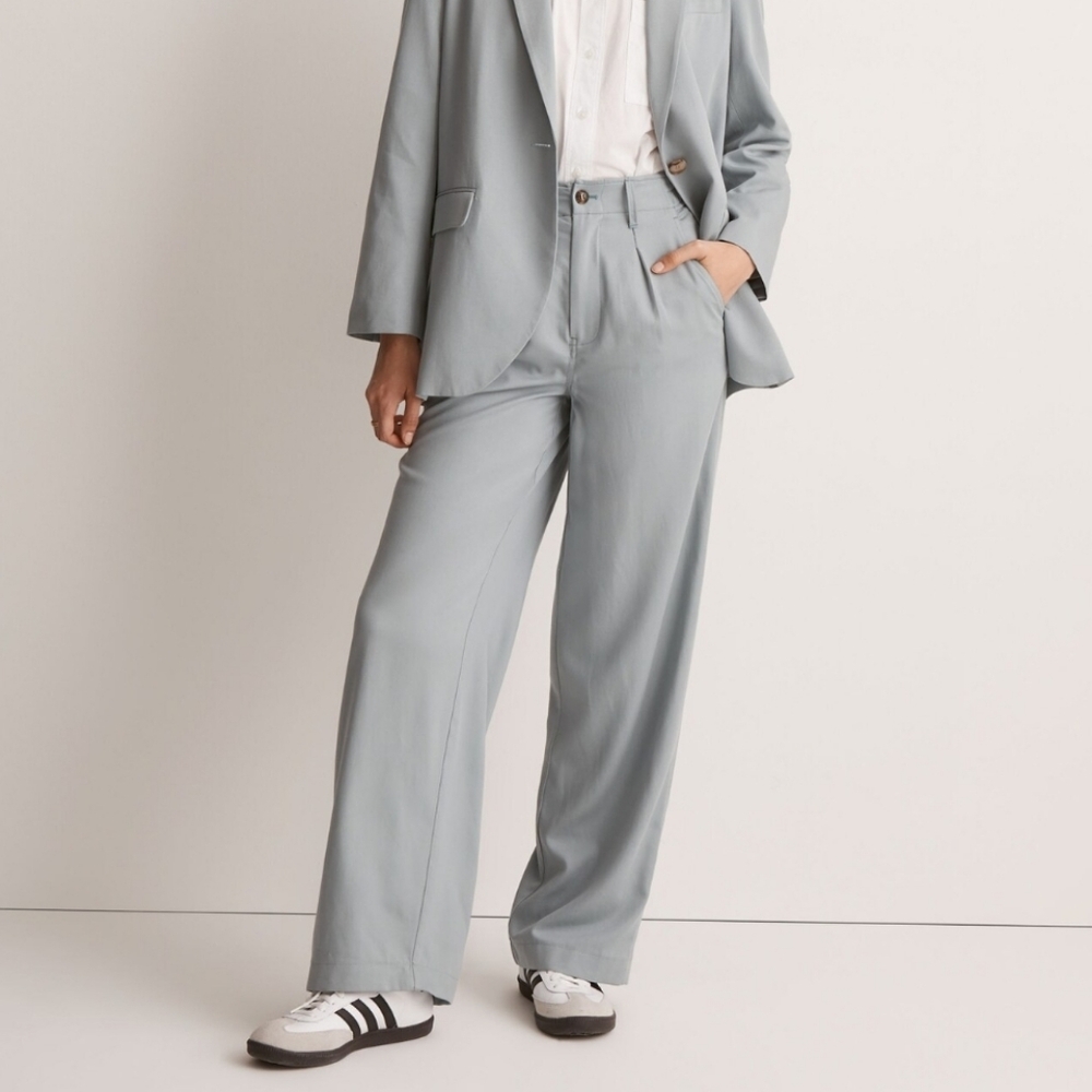 Madewell The Neale Straight Leg Pants Drapeweave Tencel High Waist Gray Blue 6